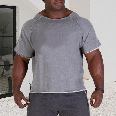 Summer Men Gym T-shirt Round Neck Short Sleeves Solid Color Pullover Mid