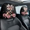 Skin Friendly Car Seat Decor 2Pcs Cute Calf Headrest Covers with Pink Flowers, Breathable Auto Durable Accessories Protectors, Stretchy Universal