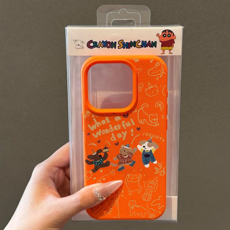 Drei Glückliche Welpen Litschi-Muster für IPhone15/16promax Handyhülle für Apple13/13/12