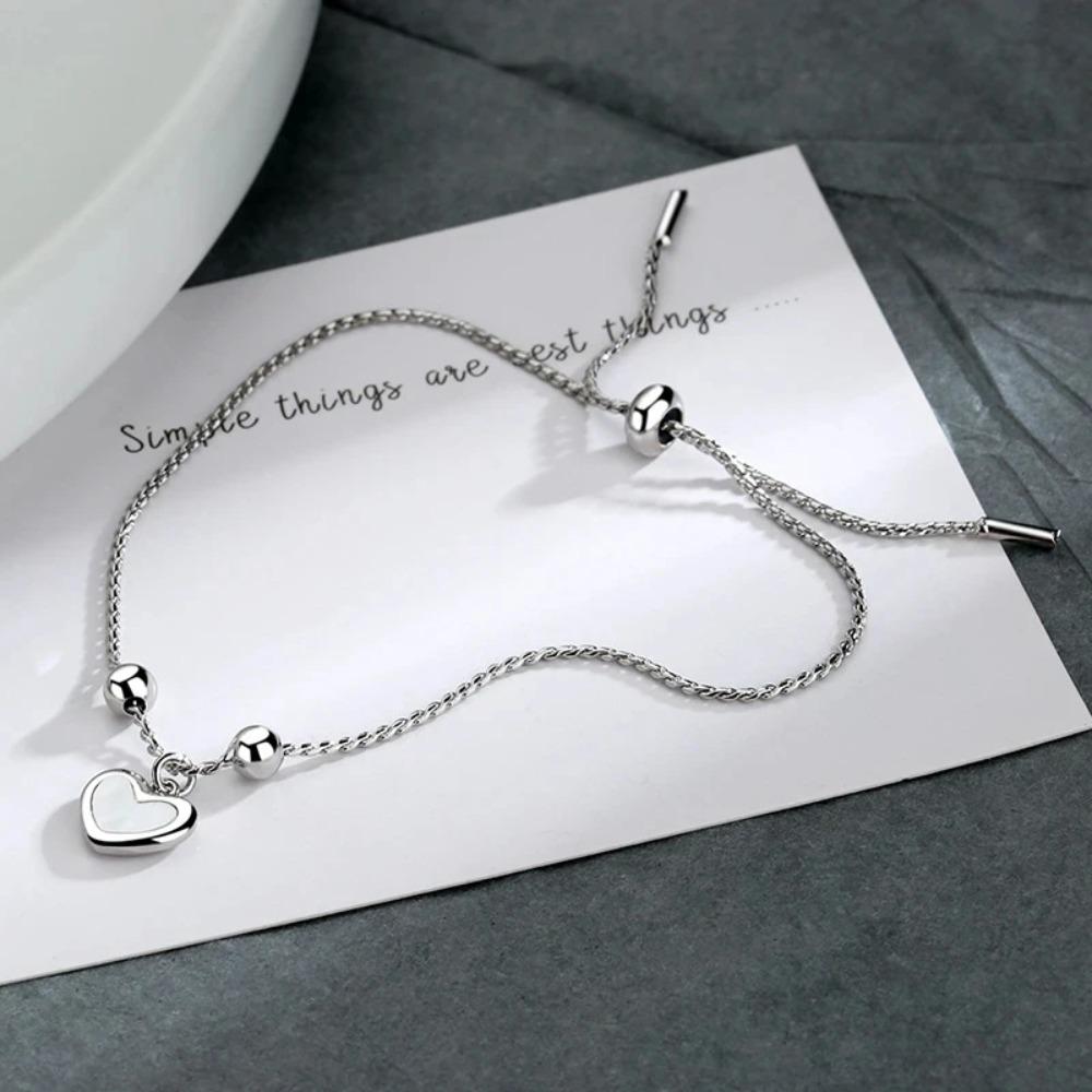 925 Silver Double Love Heart Hollow Beads Bracelet Adjustable Romantic Jewelry for Women Fashion Classic