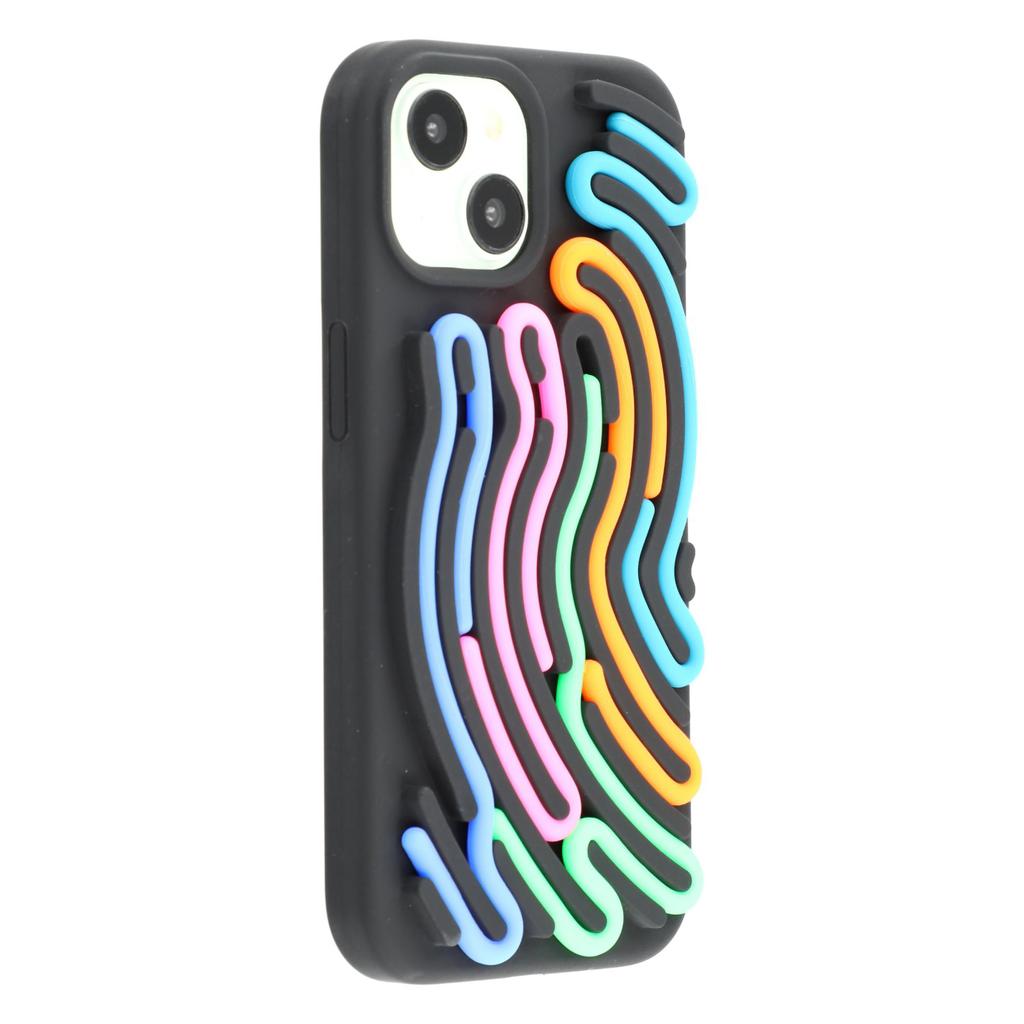 For iPhone 15 Case 3D Stress Relief DIY Colorful Bar Silicone PC Phone Cover Arc Stripe