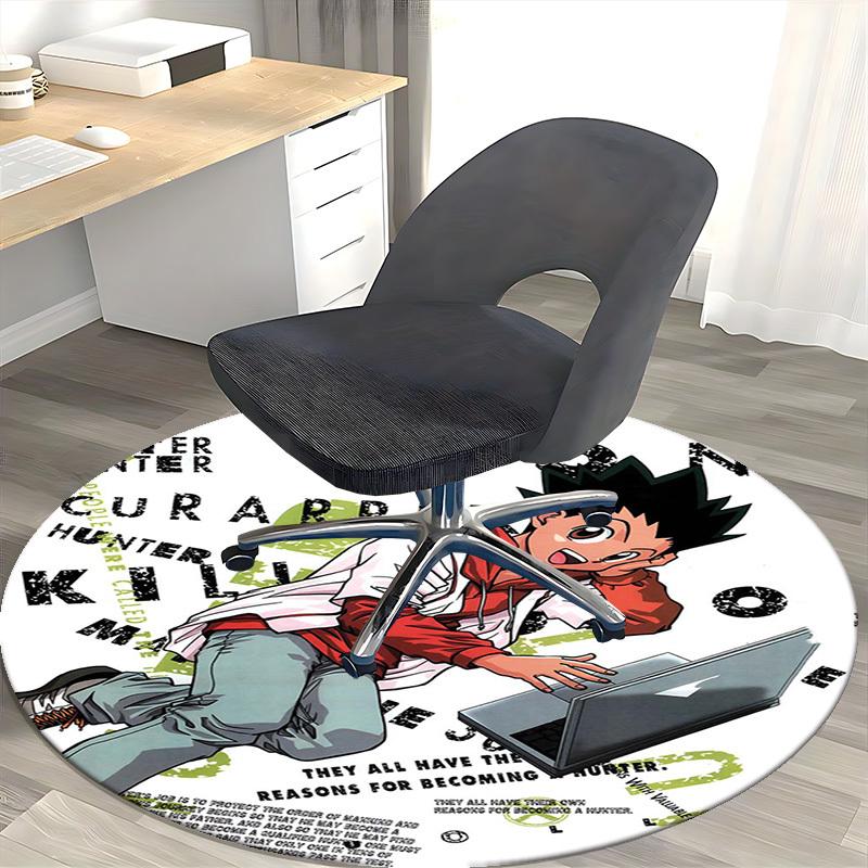 1pc Hunter x Hunter Killua Anime Cartoon Design Round Carpet for Office Chair Mat, NonSlip Rug, Home Decor, Living Room, Bedroom, Game Room