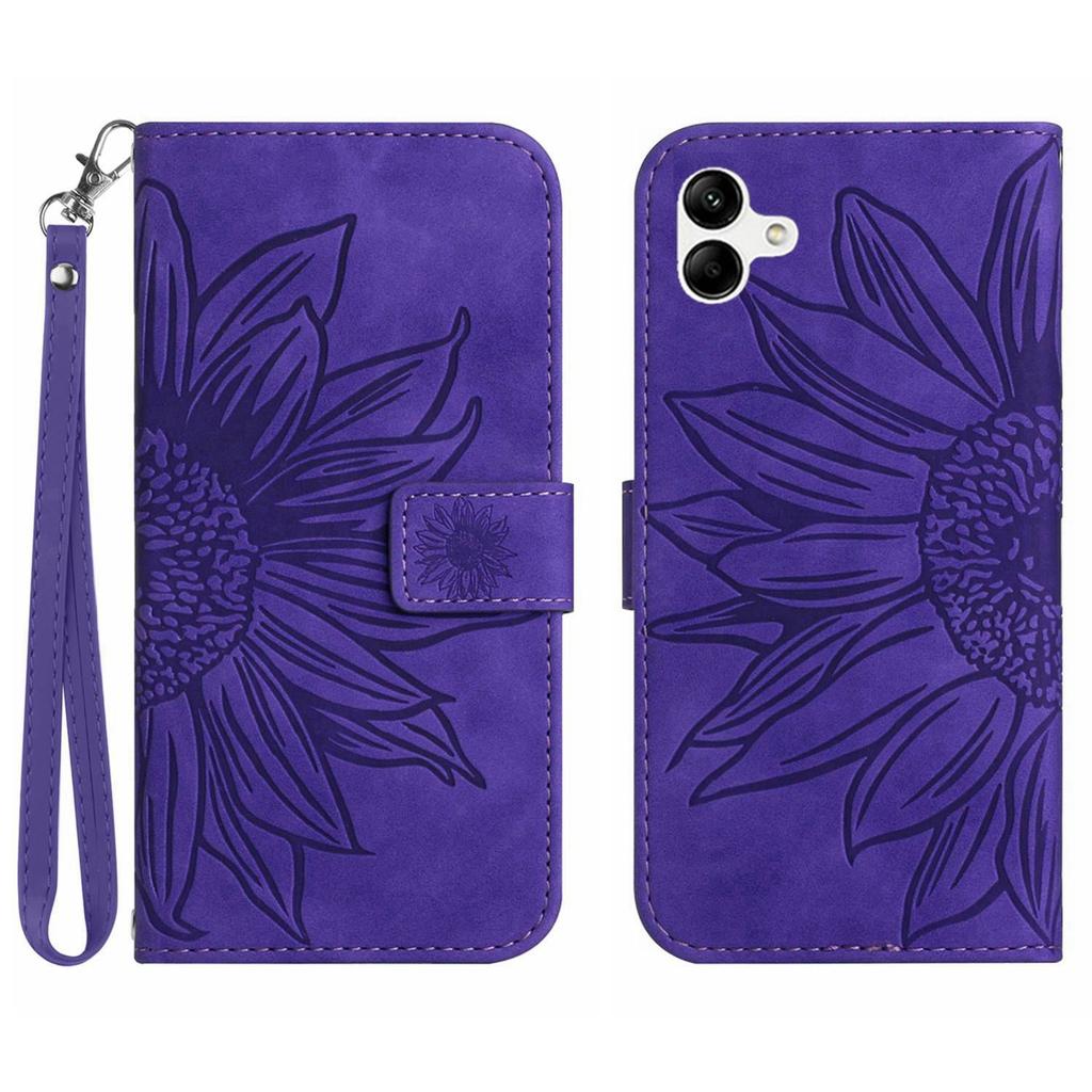 HT04 For Samsung Galaxy A06 4G Case Sunflower Leather Wallet Phone Cover with Wrist Strap