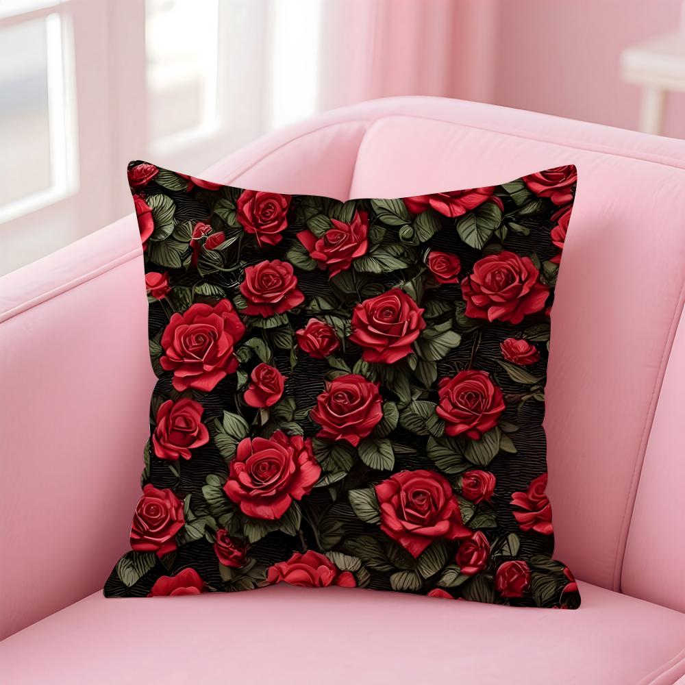 Beautiful and elegant art Red Rose Cushion Cover Pillow Case Soft Friendly Fabric  Concealed Zipper