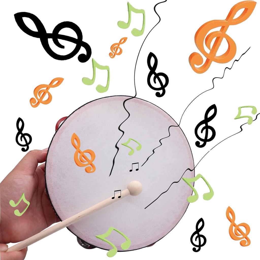 DINGEE Tambourine with Skin, Set of 2, Hand Drum with 6 Jingle Bells, Handheld Educational Percussion Instrument, Approx. 20cm Diameter, Includes