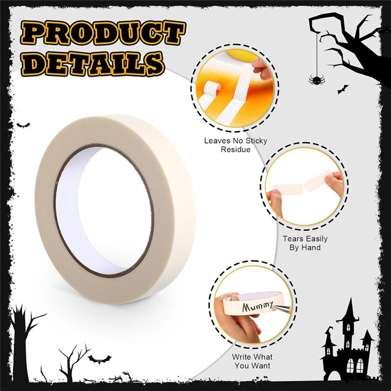 Halloween Masking Tape 5 Rollen 6 mm 12 mm 20 mm 300 Stück Schwarz Wackel-Kulleraugen Selbstklebend für DIY Basteldekoration