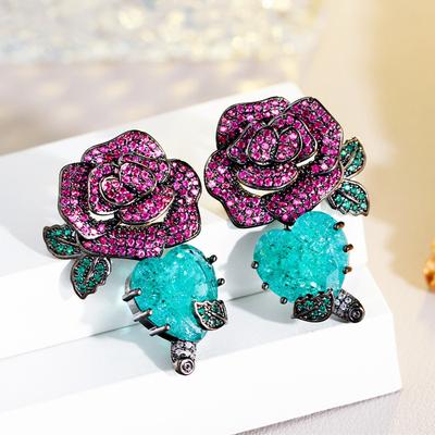 Needle Light Luxury Camellia Earrings Black Gold Colored Roses Love Peach Heart Zircon Colored Treasure Earrings