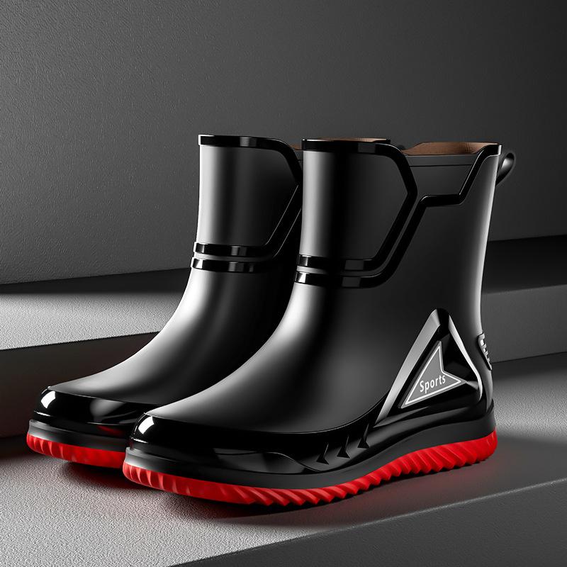 

Мужские резиновые сапоги средней длины, нескользящие, водонепроницаемые, новая модная уличная водонепроницаемая обувь, теплые резиновые сапоги до щиколотки, мужская мода 44 красный
