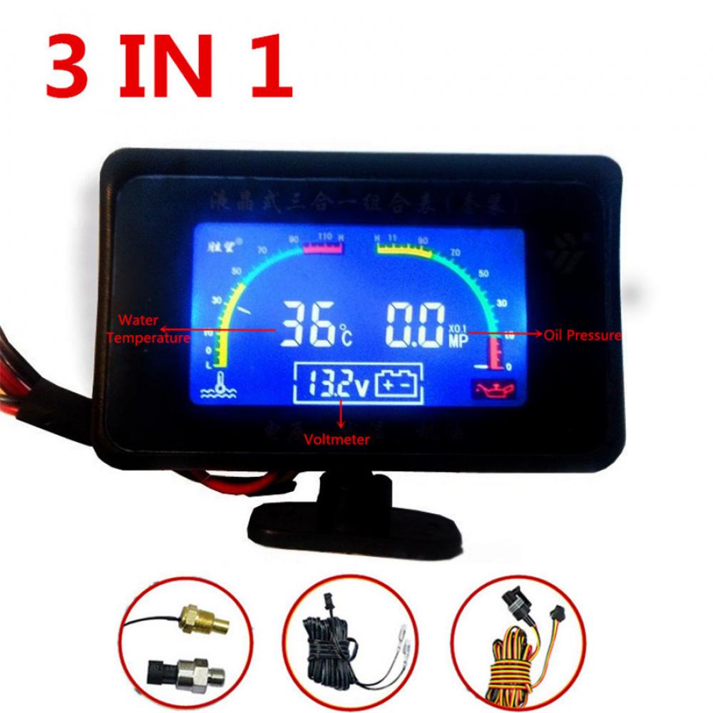 3In1 Car Oil Pressure Gauge Voltmeter Water Temperature Gauge Meter With Sensors