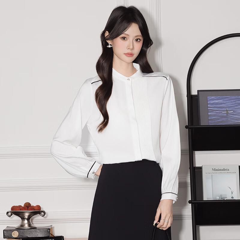 Trohman Women s Designer Asymmetrical Pleated Stand Collar Blouse S