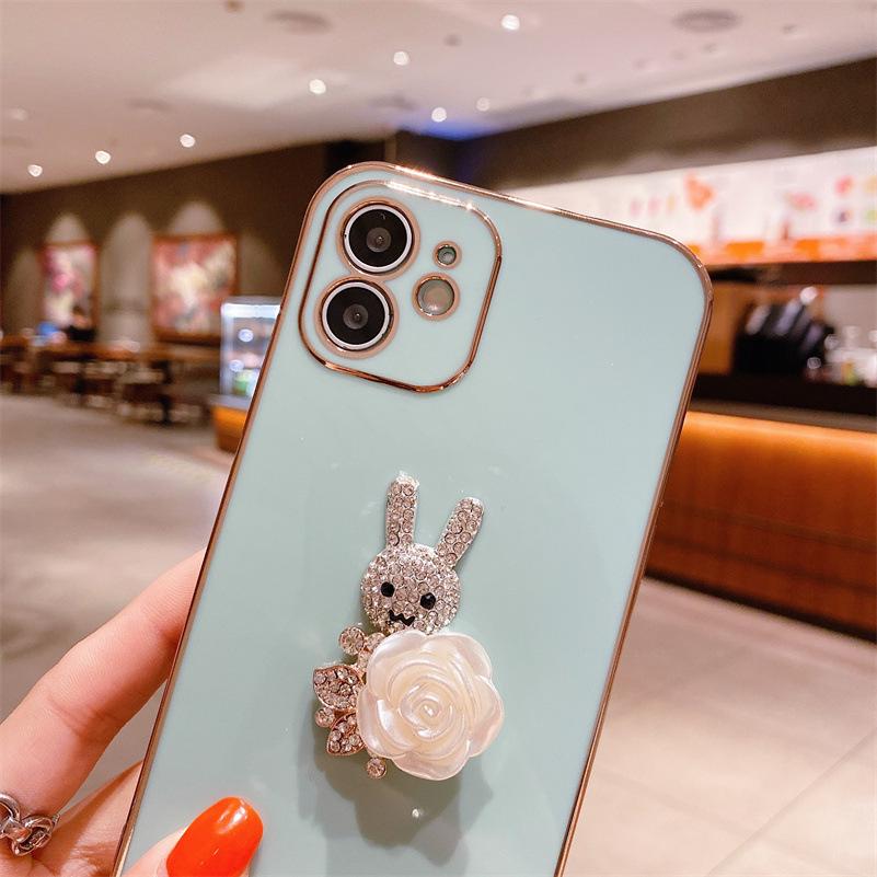 Galvanisierte Hasen-iPhone-Hülle mit Strasssteinen - Passend für iPhone 12/13/14 Pro, iPhone XR, 7 Plus und Apple Phone 17.