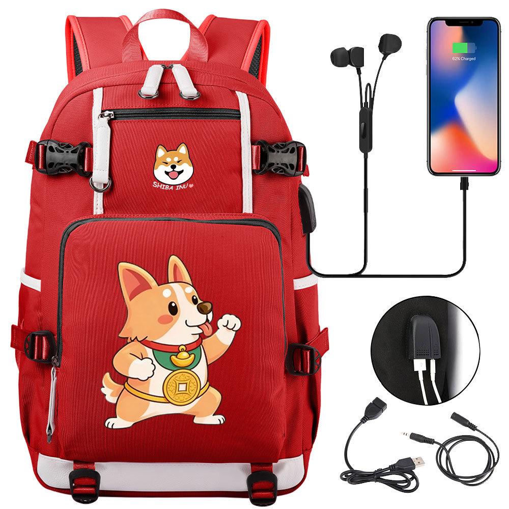 Cute Shiba Inu Corgi USB Charging Backpack for Middle High School Students Travel Casual Daypack