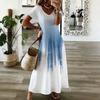 Women Plus Size V Neck Short Sleeve Printed Long Straight Dress White Purple
