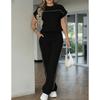 Women's Fashionable Casual Suit - Solid Color, Simple Design, Short-sleeved Straight-leg Pants Set of Two Pieces