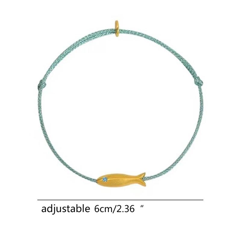 Minimalist Style Gold Fish Charm Bracelet Blue Silk Thread Woven Bracelet Adjustable Wristband Statement Jewelry
