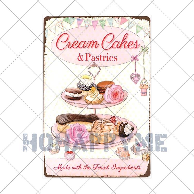 Food Dessert Sign Cake Donuts Hot Dog Metal Plaque Vintage Poster Decorative Restaurant Shop Cafe Wall Decoration Plates 20x30cm