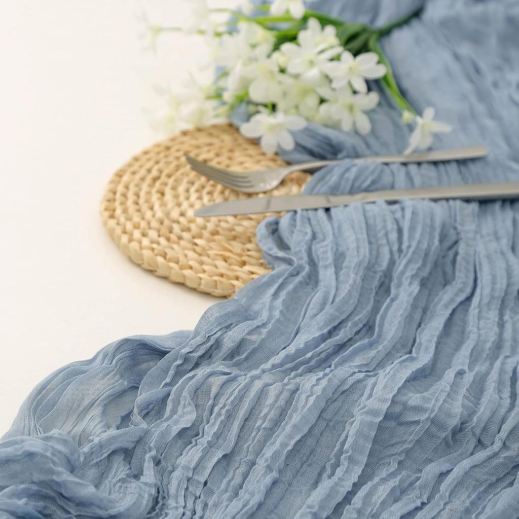 Boho Table Runner Balinese Gauze Pleated Tablecloth Long for Happy Easter Wedding Bridal Baby Shower Birthday Table Decorations