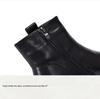 Women's British Style Velvet-Lined Leather Chunky Mid-Heel Winter Boots