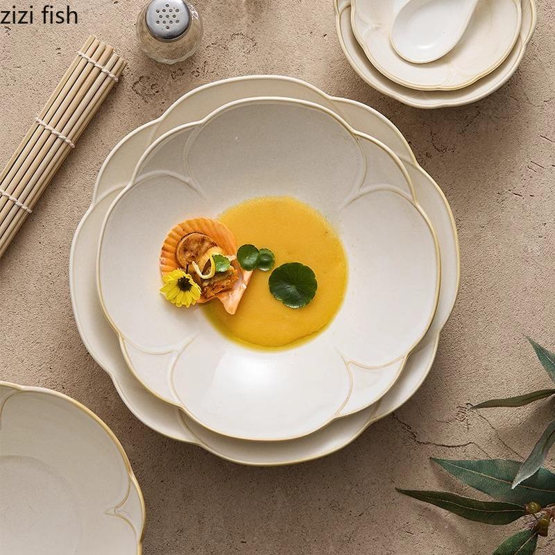 Miska ryżowa z żółtym płatkiem Ceramiczna zastawa stołowa Miska deserowa Miska na gęstą zupę Miski na ryby Miski na przekąski Zastawa stołowa do kuchni molekularnej