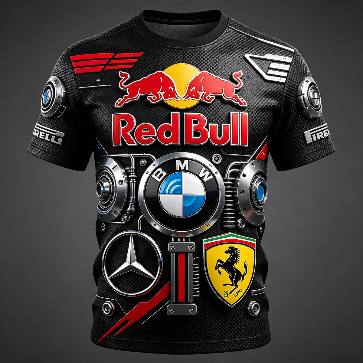 Red Bull Racing Suit 3D Printed T-shirt Suitable for Both Men and Women, Casual Sports T-shirt XS