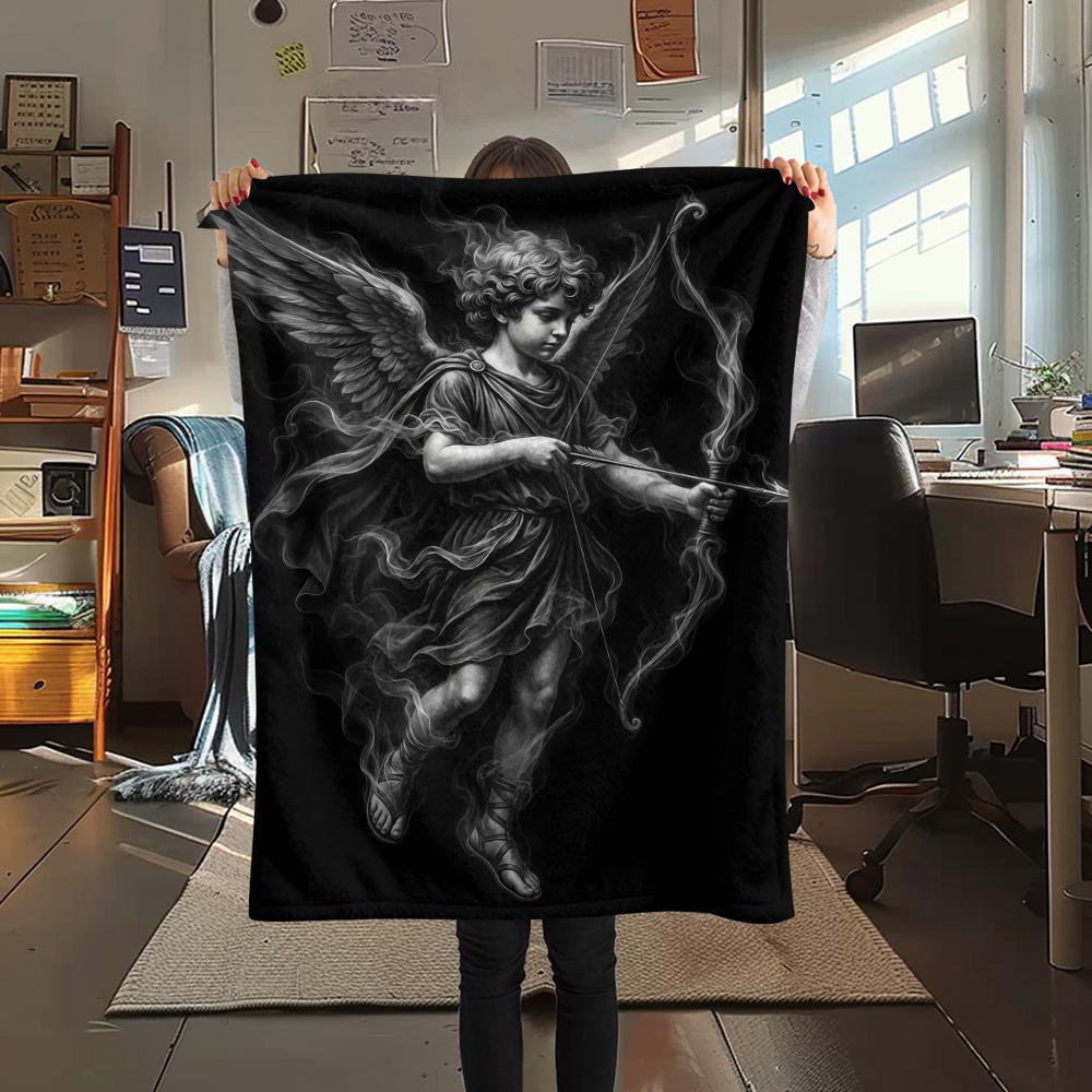 Dark Cupid Medusa Wolf Skull Print Flannel Blanket,High quality Comfortable for All Seasons,Home Decor,Warmth and Comfort,Perfect for Christmas Gifts