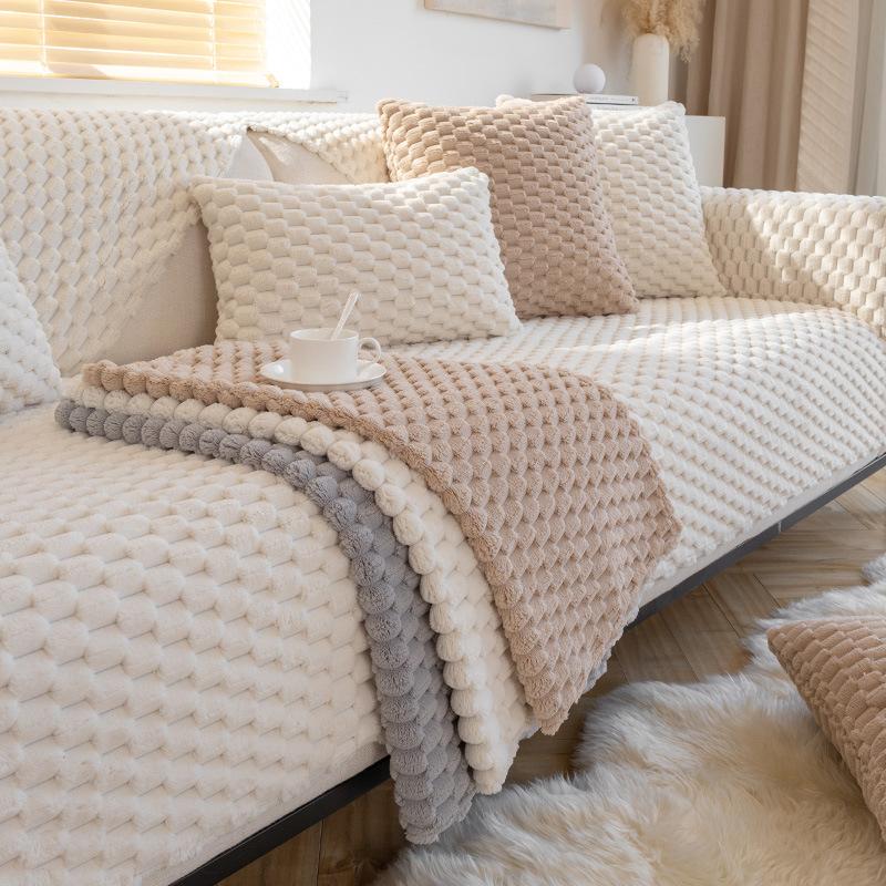 Stroking Cats Sofa Cushion Winter Thickened Non-Slip Plush Seat Cushion Modern Simple Beige Sofa Cover Towel Cover Cloth Winter