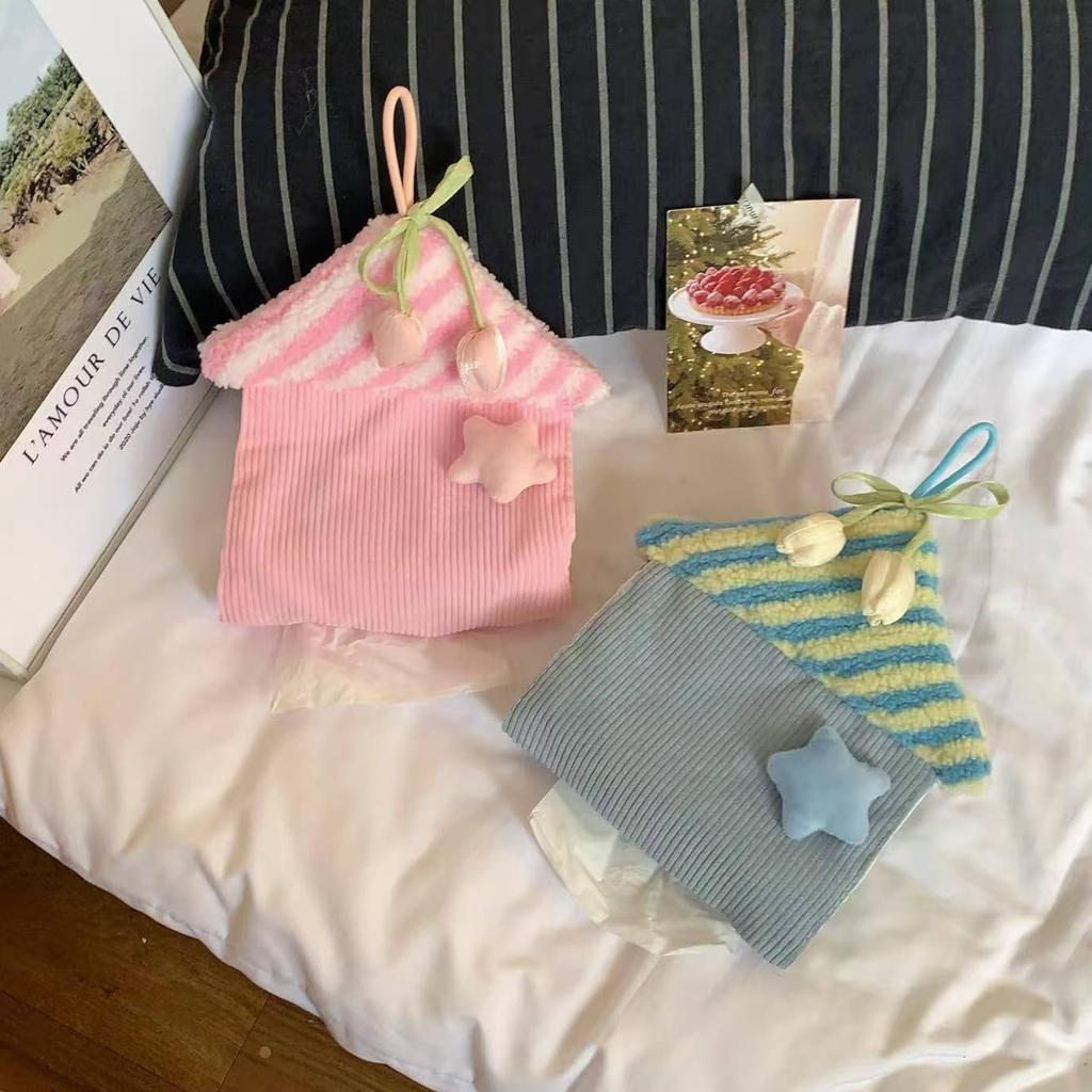 Creative Tissue Box Hanging Tissue Bag Small House Cute Fabricpaper Storage Bag Bathroom Napkin Holder Car Tissue Hanging Bag