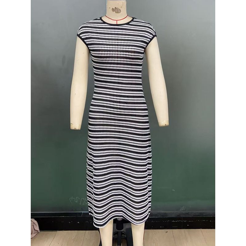 

Knitted Striped Dress Fashion Style New Fashion Casual Knitting Stripes Sleeveless Dress Stripes XL