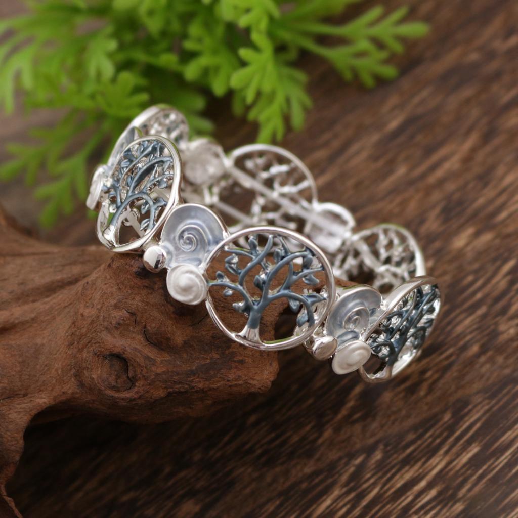 Bracelet élastique conque arbre de vie creux peinture couleur huile, bracelet pour femme tendance et haut de gamme