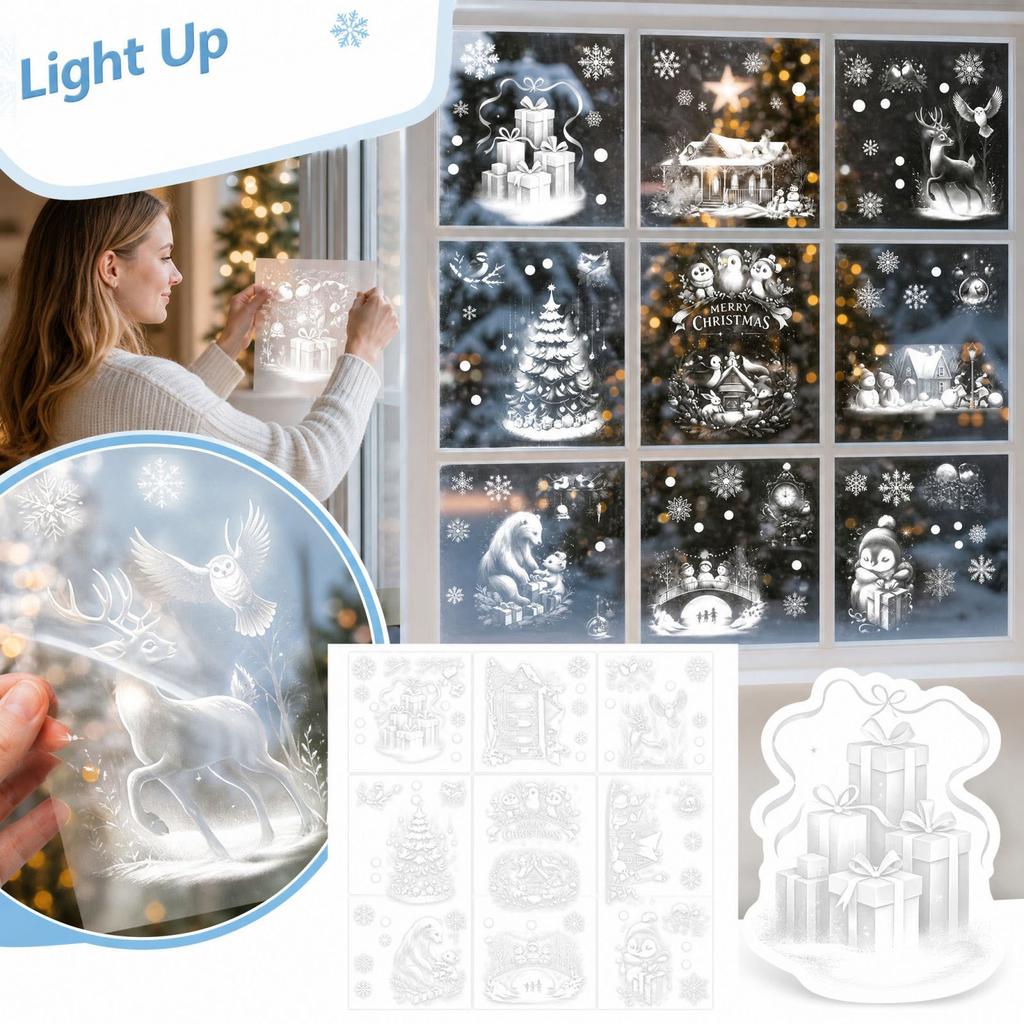 Christmas Glass Sticker Set for Festive Holiday Window and Home Decoration
