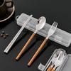 4Pcs/Set Picnic Cutlery Set Wood Grain Handle 304 Stainless Steel Fork Spoon Chopsticks With Case Outdoor Portable Dinnerware