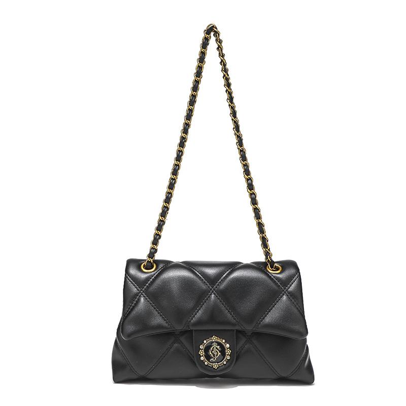 

Изысканная сумка с ромбовидной вышивкой, новинка весны и лета 2025 года, классическая плечевая сумка на цепочке, женская сумка с темпераментом в черно-белой гамме, опт чёрный