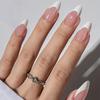 Almond Shape French Fake Nails Light Pink Full Cover Press On Nails White Edge Design Simple False Fingertips