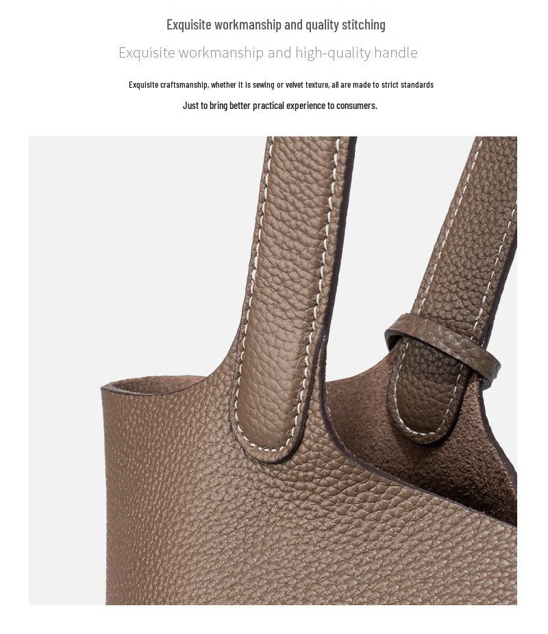 Extra Large Genuine Leather Single Shoulder Market Basket Bag - Top Layer Cowhide Exquisite Women's Handheld Bucket Bag