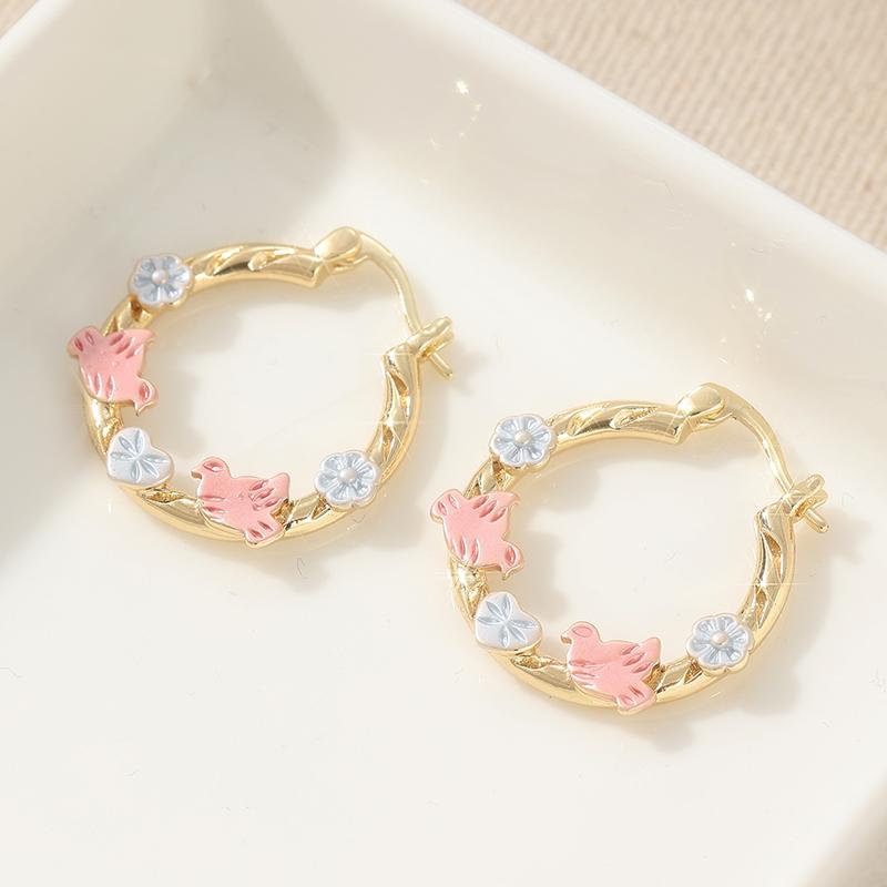 

Vintage Bohemian Style Birds Flower Garland Hoop Earrings Women Elegant Golden Plated Jewelry Accessories Perfect Birthday Gifts