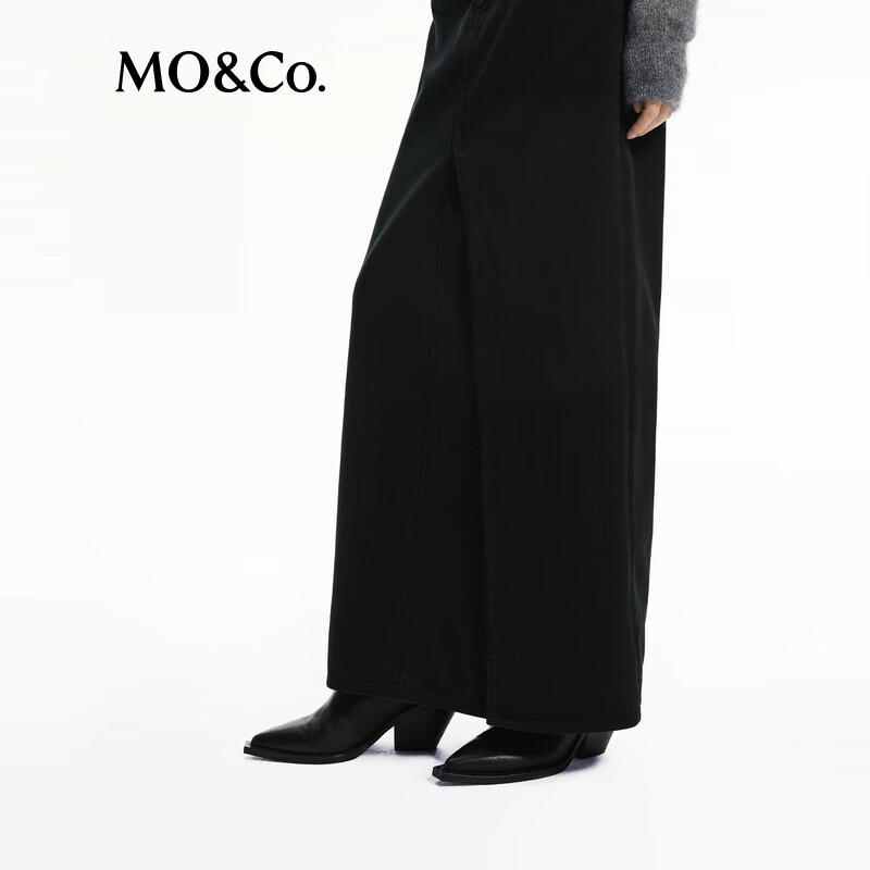 MO&Co. 2024 Autumn High-Waist Overlap Slit Straight Denim Skirt