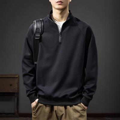 Autumn Solid Color Stand-Up Neck Men'S Sweater American Retro Polo Shirt Heavy Half Zipper Long Sleeve Top