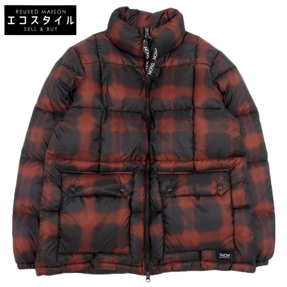 TAION Red Check Mountain Packable Volume Down Parka Jacket Men's Black Red M Jacket M Black / redUsed