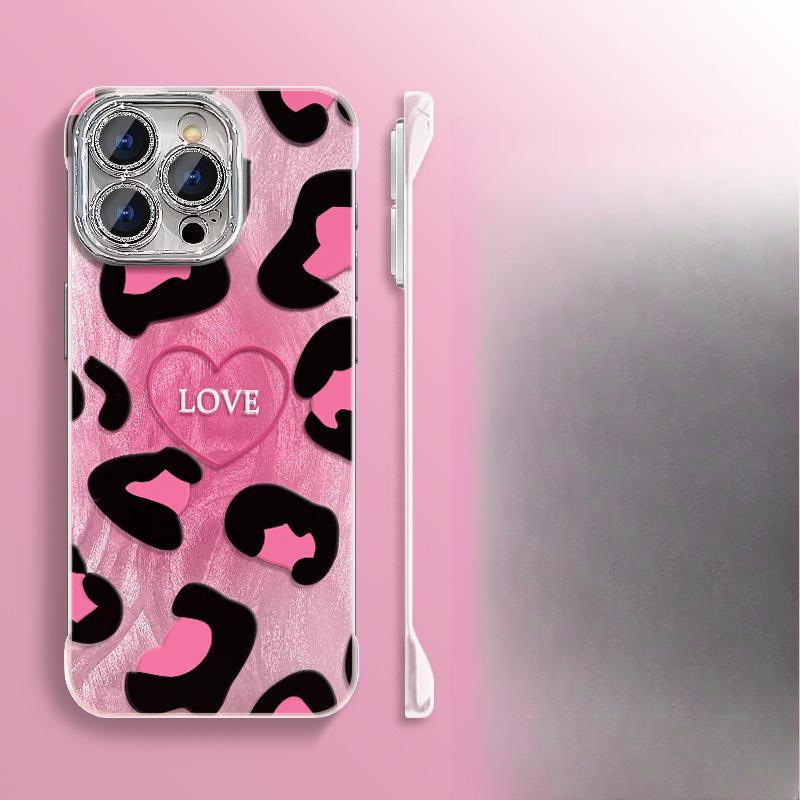 

Love Leopard Print Bracket Suitable for Apple 16PRO Mobile Phone Case Iphone15 Feather Yarn Frameless 14/13 Lens Film iPhone 11 Pro Max