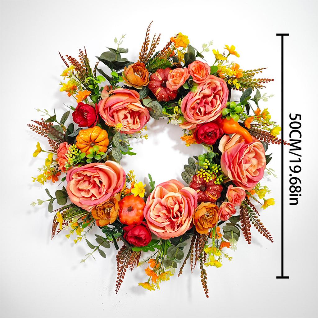 20 Inch Herfstkransen Kunstmatige Pioenrozen Krans met Pompoenen Eucalyptusblad Thanksgiving Krans voor Feest Tuin