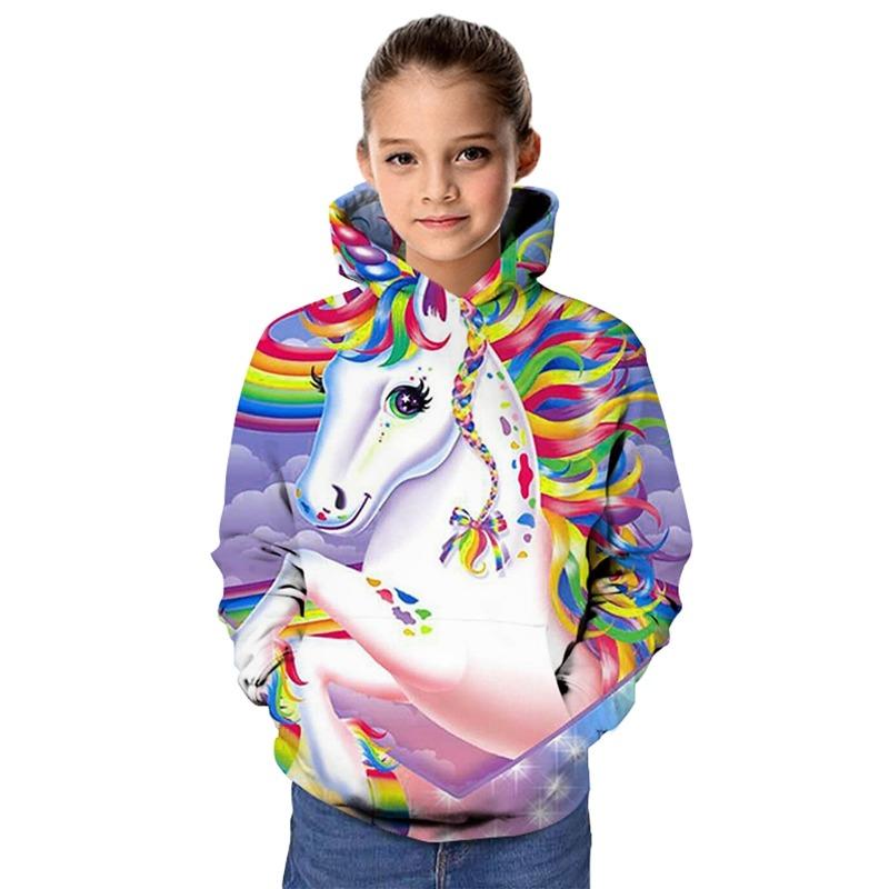 Girls' 3D Animal Unicorn Hoodie Long Sleeve 3D Print Spring Fall Fashion Streetwear Adorable Kids 3-12 Years Outdoor Daily Indoor Regular Fit