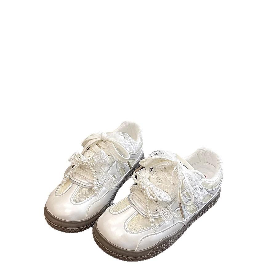 Ballet Style Moral Training Shoes Women's Shoes 2025 New Spring and Summer Mesh Breathable with Skirt White Shoes Versatile Casual Board Shoes