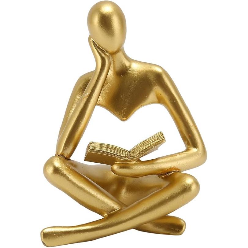 AUNMAS Thinker Reading Statue, Abstract Resin Sitting Figure Ornament for Living Room Cabinet Decoration (Black)