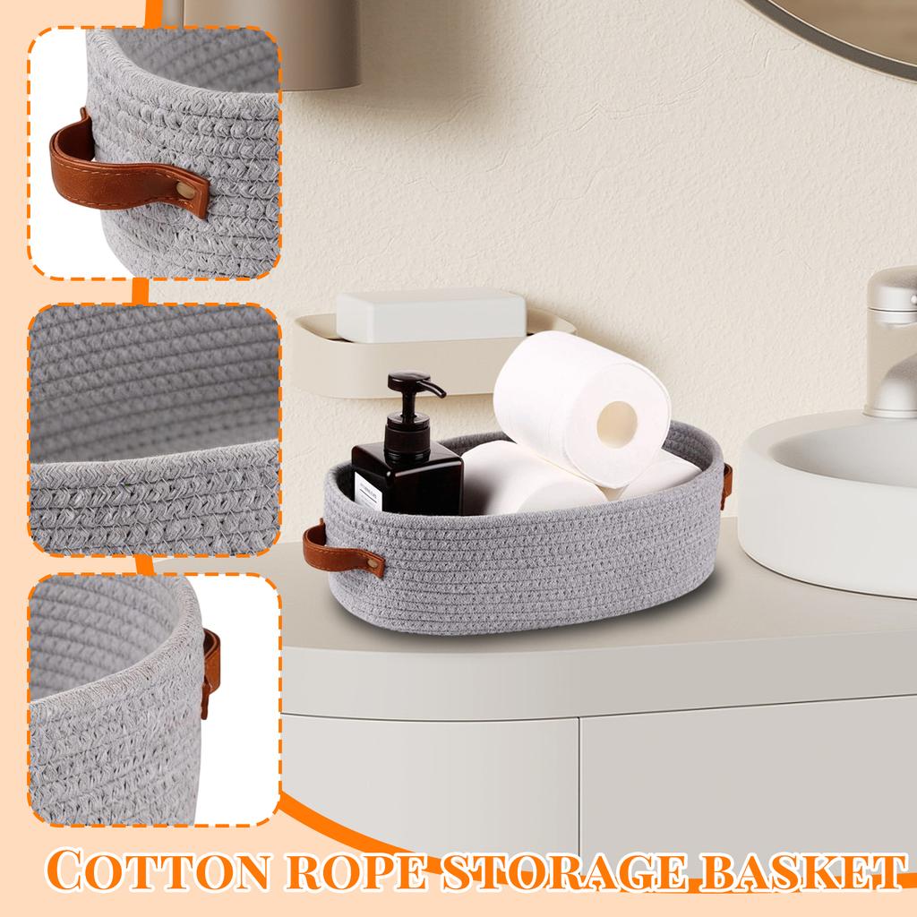 Cotton Rope Storage Basket With Handles - Round Woven Basket For Toys, Snacks, Plants & Home Organization