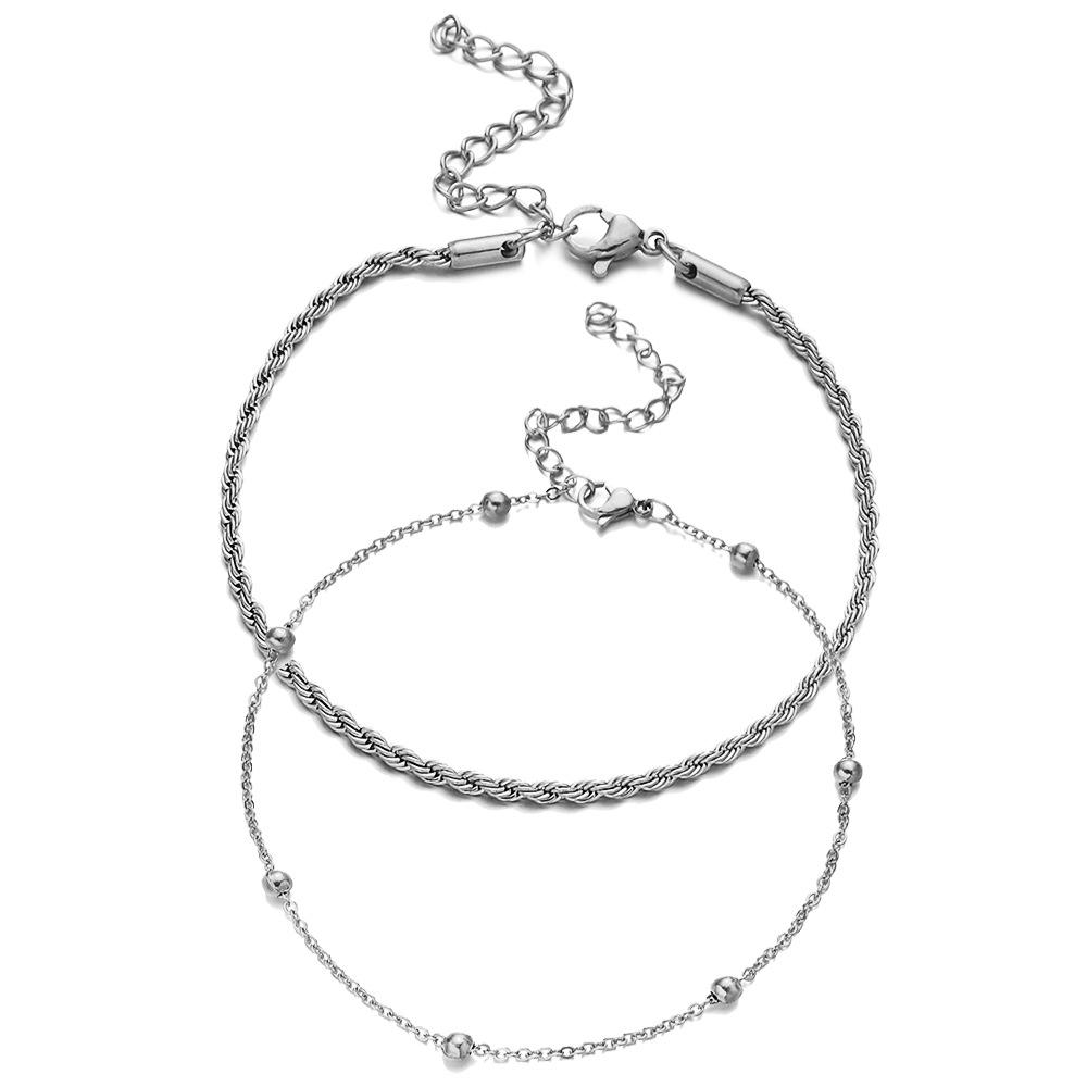 Minimalist Stainless Steel Paperclip and Bead Chain Bracelet Set