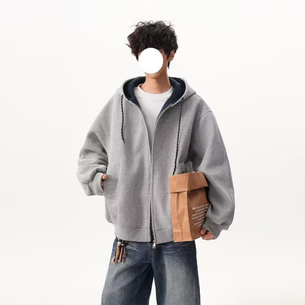 Moletom Color Block Unissex de Outono: Jaqueta Esportiva Solta Estilo College com Zíper Duplo