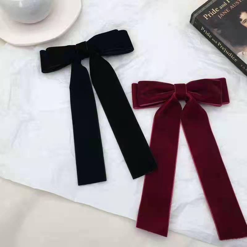 Vintage Velvet Bow Hairpins Barrettes For Women Girls Wedding Long Ribbon Korean Hair Clip Hairgrip Hair Accessories