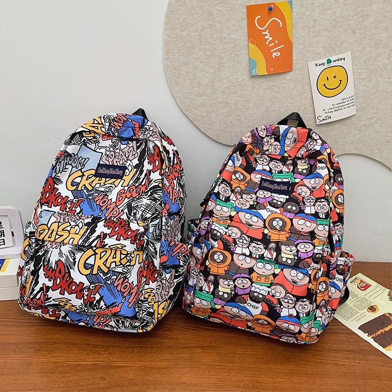 Schoolbag Korean version trendy student schoolbag Harajuku graffiti backpack large capacity high school student schoolbag computer bag