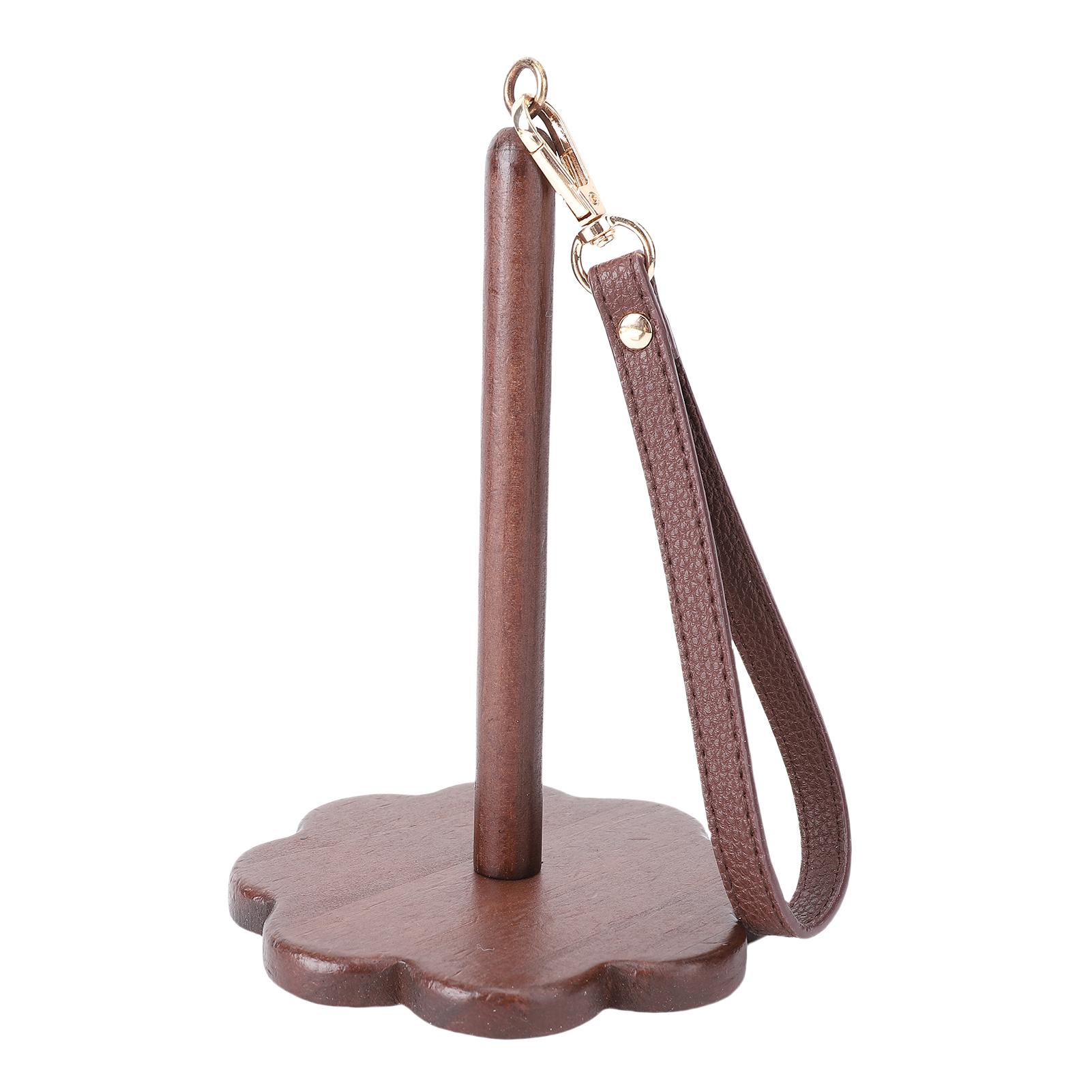 

Портативный держатель для пряжи с кожаным ремешком на запястье, деревянная подставка для клубка пряжи из орехового дерева для дома, путешествий, вязания крючком