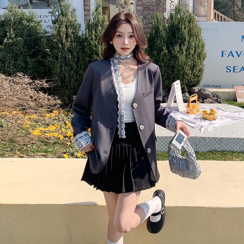 

Весенний блейзер 2025: Пиджак свободного кроя с кружевными манжетами премиум-класса M (45-55kg)